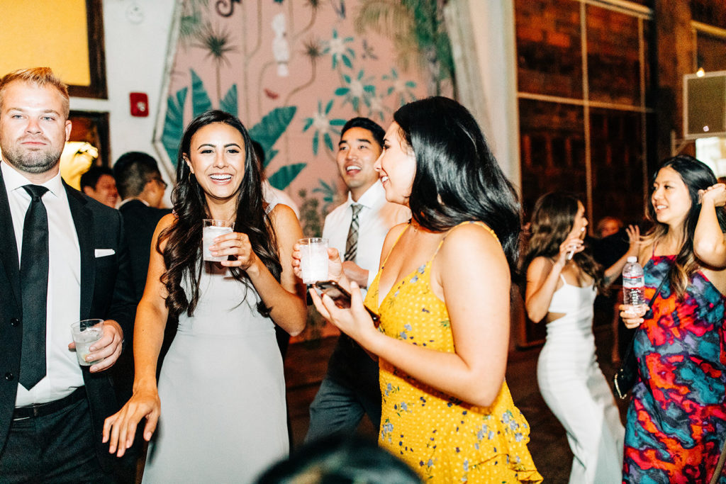 people dancing at a wedding reception at valentine dtla