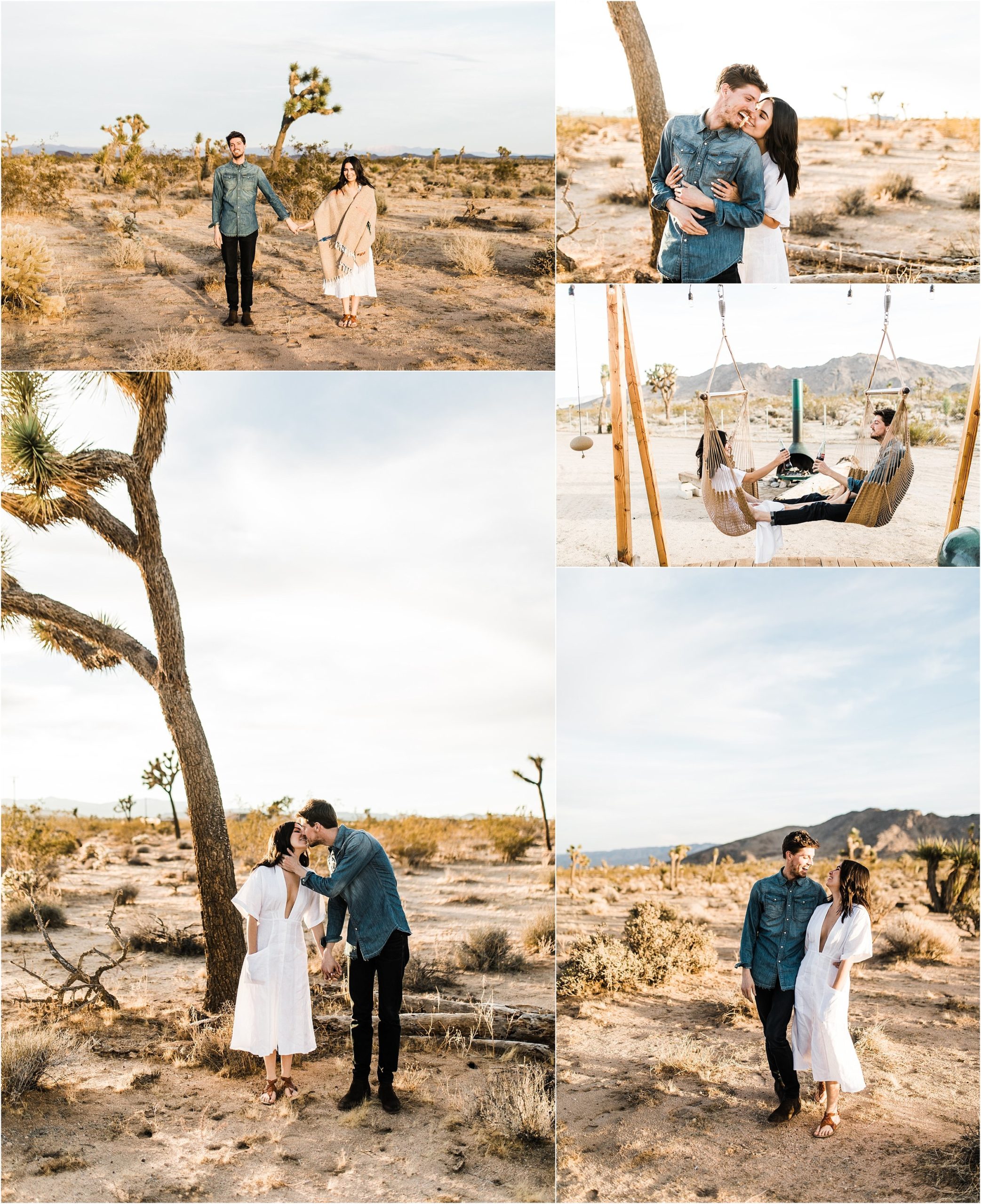 southern california engagement photos locations; couple in joshua tree taking engagement photos