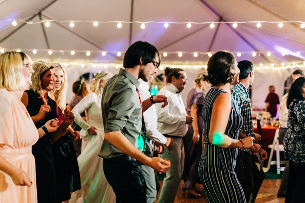 Redfish Lake Lodge wedding photography ; wedding guests on the dance floor during wedding reception
