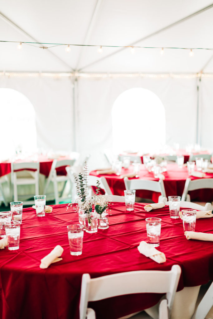 Redfish Lake Lodge wedding photography ; red wedding table settings