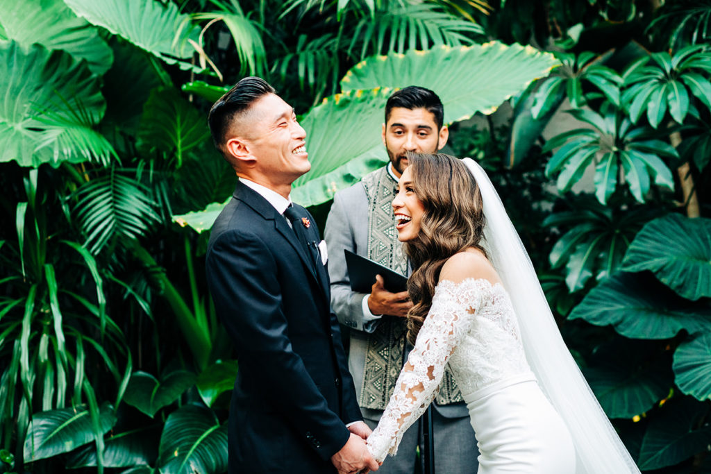 Valentine DTLA Wedding, Los Angeles wedding photographer; bride and groom laughing at their wedding