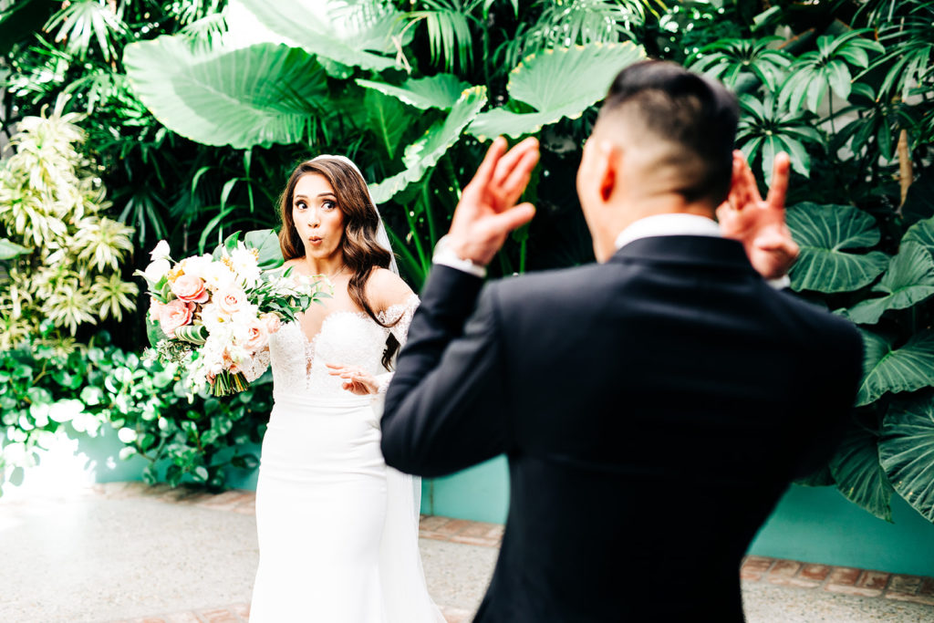 Valentine DTLA Wedding, Los Angeles wedding photographer; bride and groom being silly on their wedding day