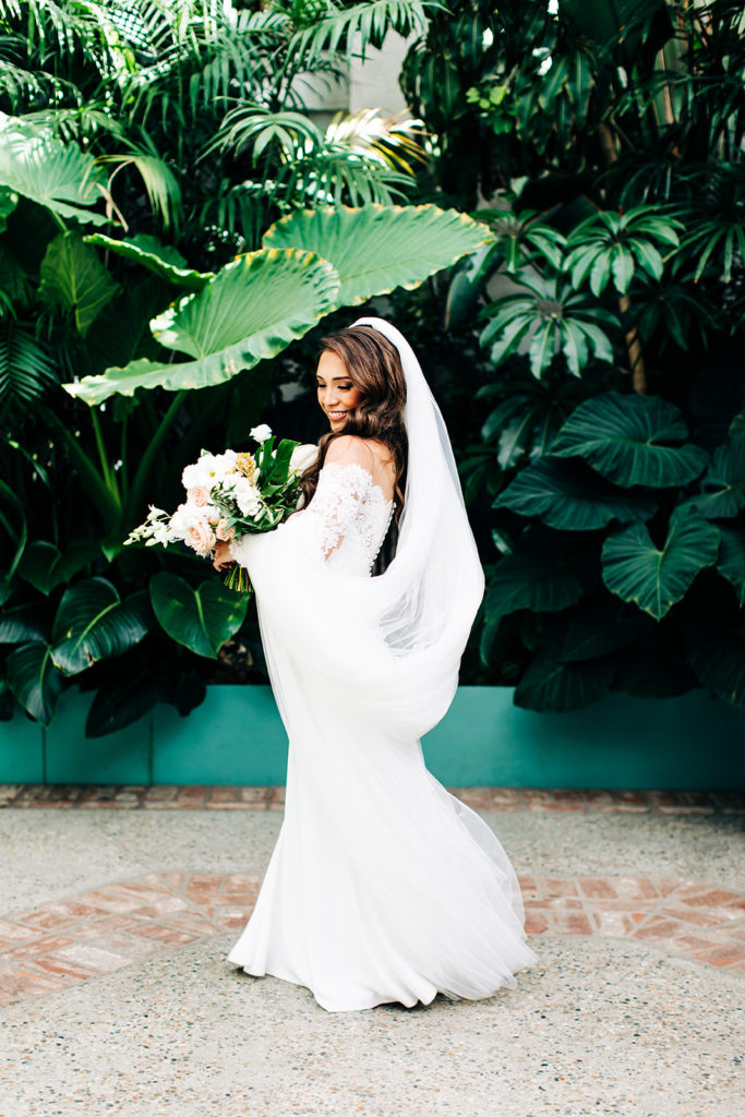 Valentine DTLA Wedding, Los Angeles wedding photographer; bride swirling around in her wedding dress