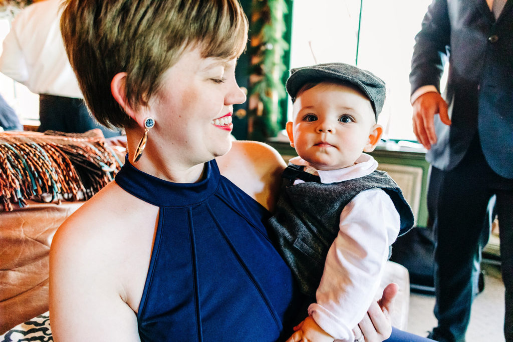 The Gold Mountain Manor In Big Bear, CA wedding photography; lady with a cute little child