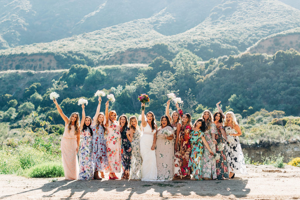 Sweet Pea Ranch In Upland, CA wedding photography; bride with bridesmaids