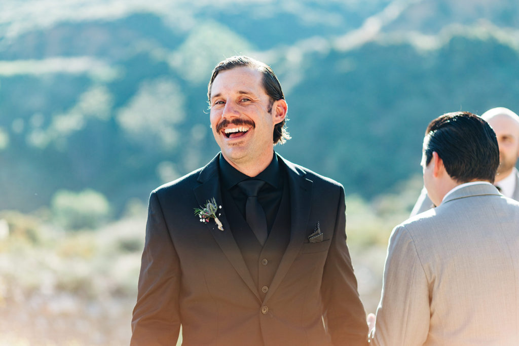 Sweet Pea Ranch In Upland, CA wedding photography; groom smiling