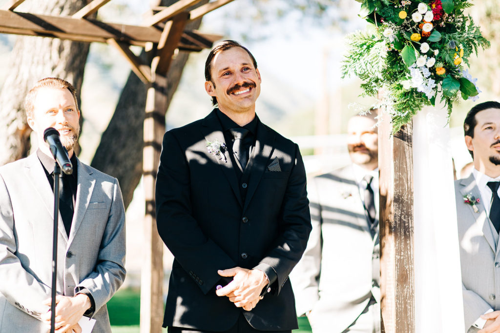 Sweet Pea Ranch In Upland, CA wedding photography; groom smiling