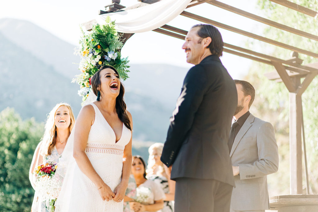 Sweet Pea Ranch In Upland, CA wedding photography; bride and groom smiling