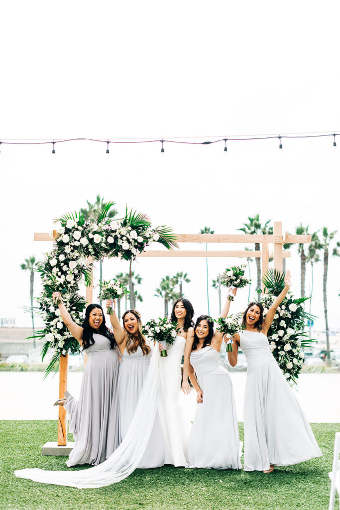 Pasea Hotel & Spa in Huntington Beach, CA wedding photography; bride and bridesmaids posing