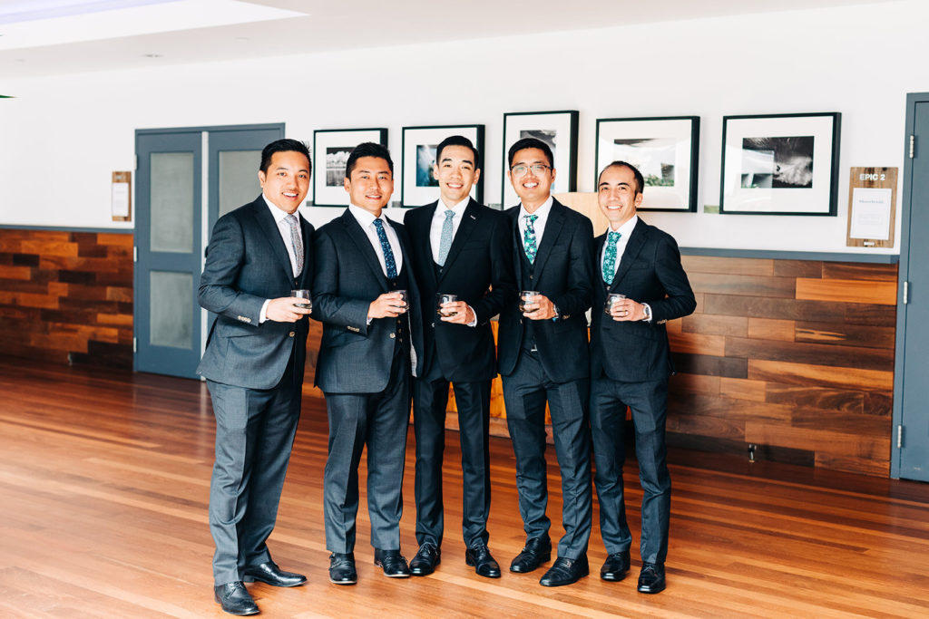 Pasea Hotel & Spa in Huntington Beach, CA wedding photography; groom standing with his friends