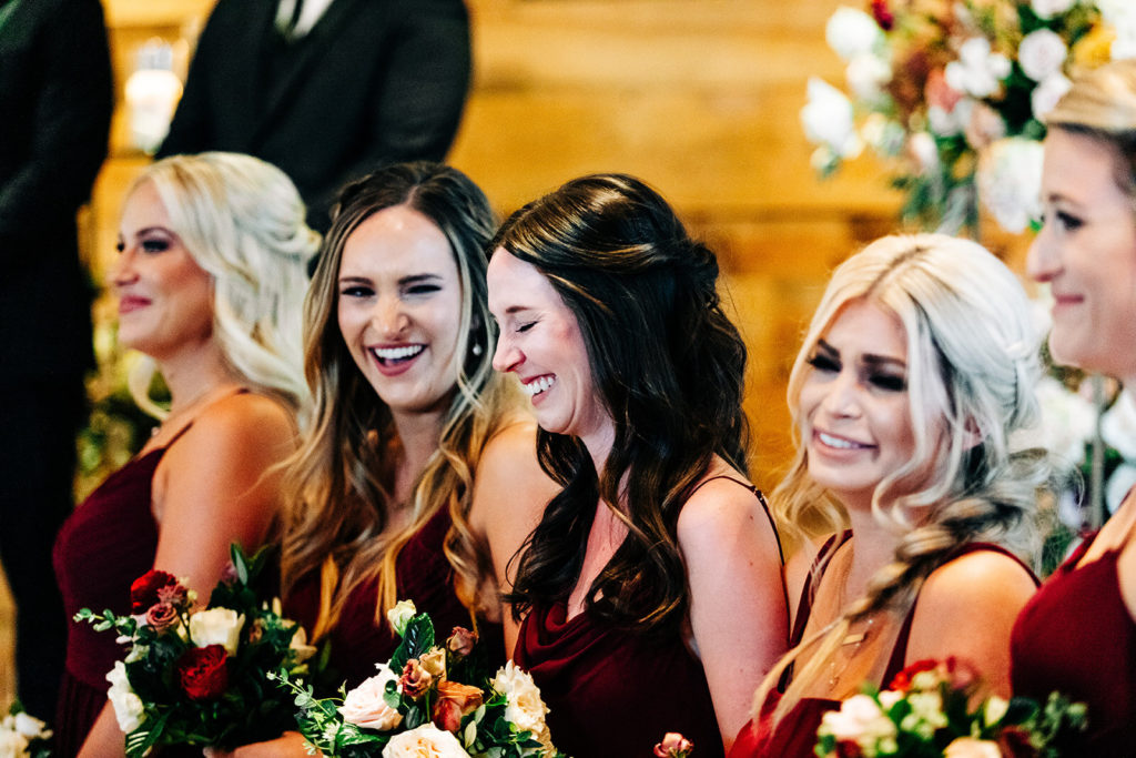Colony house in Anaheim, CA wedding photography; bridesmaids smiling