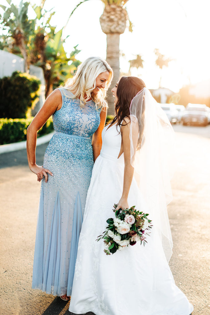 Colony house in Anaheim, CA wedding photography; bride with her mother