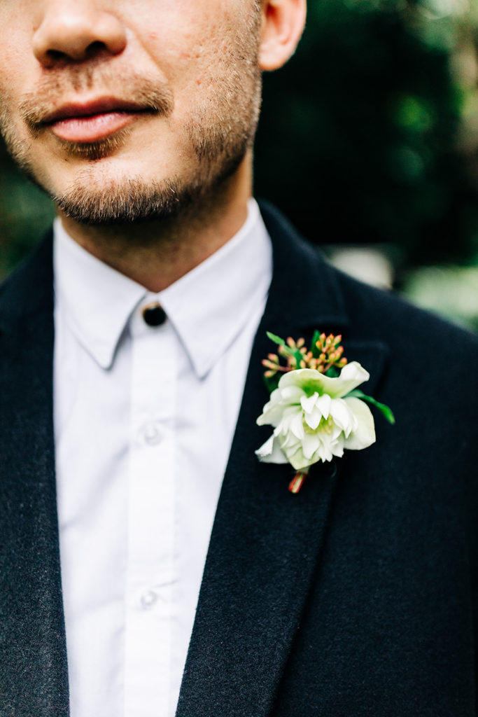Hartley Botanica wedding photography; groom's boutonnière on jacket