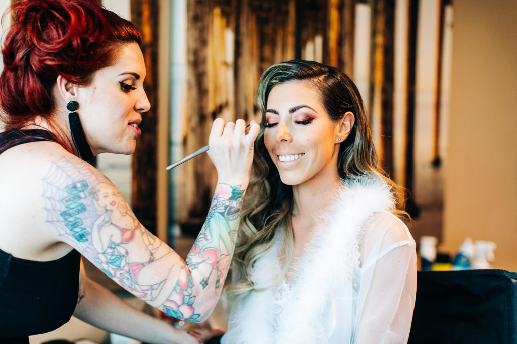 Hartley Botanica wedding photography; bride getting her makeup done