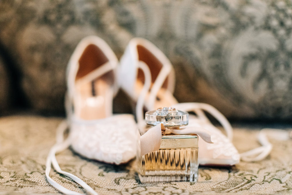 Hartley Botanica wedding photography; brides shoes and perfume