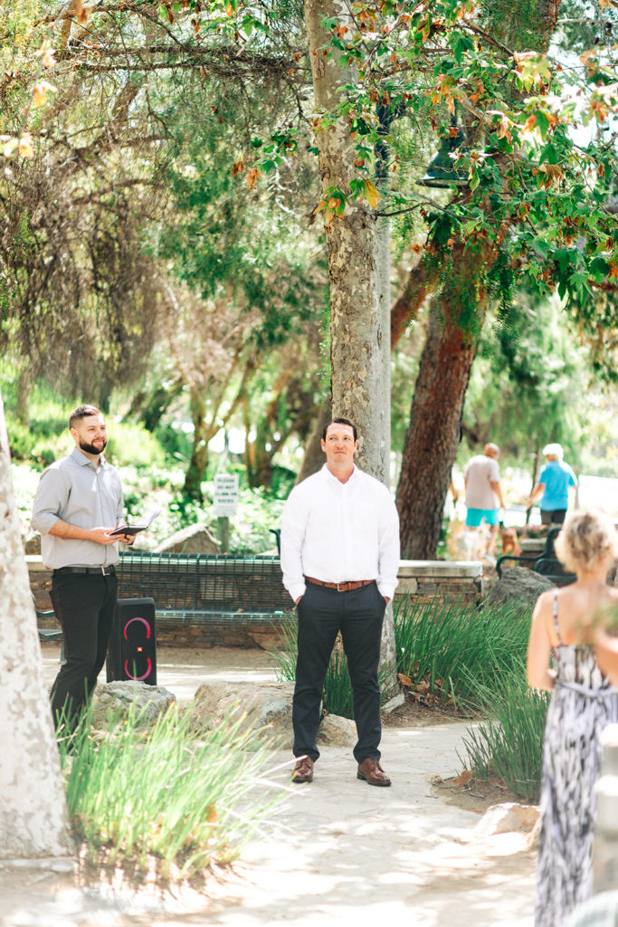 groom waiting to see his bride at his wedding; orange county elopement photographer