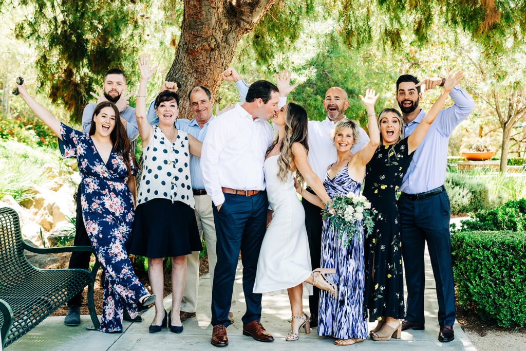 group family photo at an outdoor wedding; orange county elopement photographer