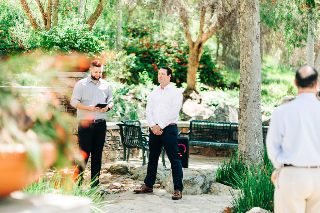 groom waiting to see his bride at his wedding; orange county elopement photographer