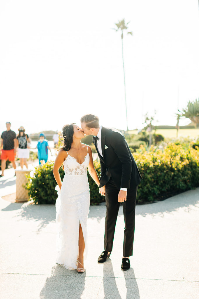 Crystal Cove Micro Wedding in Orange County; bride and groom kissing