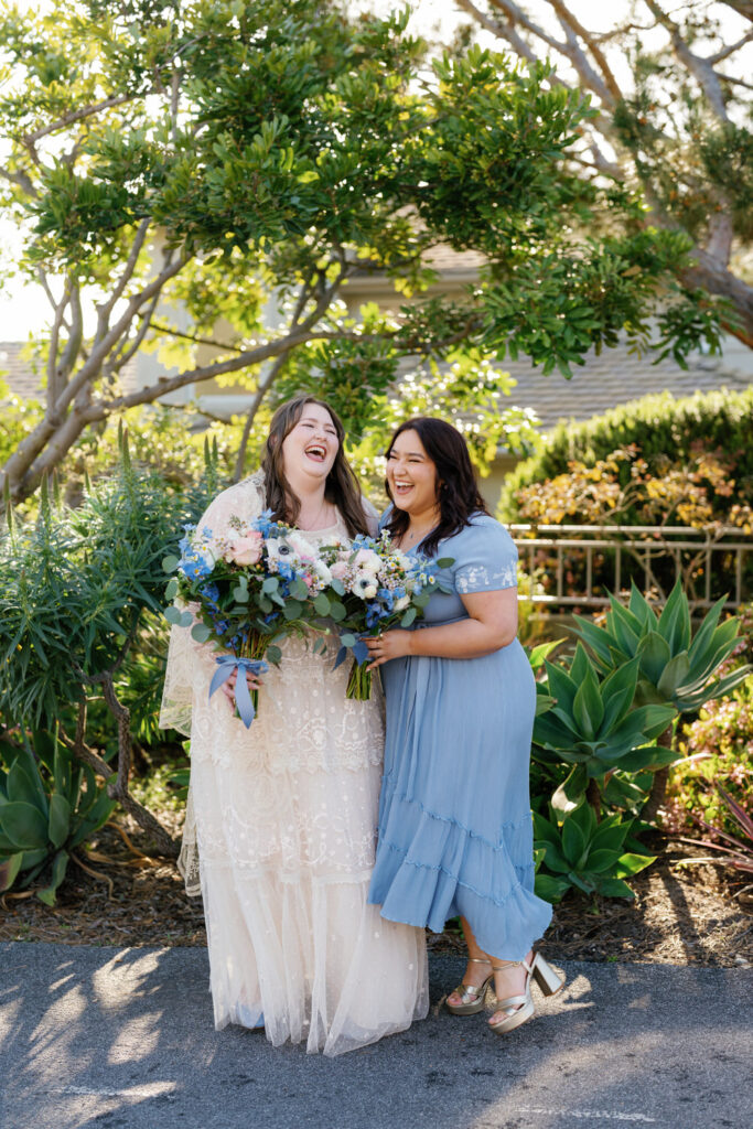 san diego micro wedding in solana beach; maid of honor and the bride at a wedding