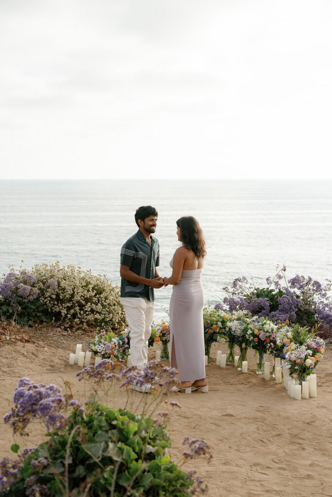 romantic surprise proposal in del mar;