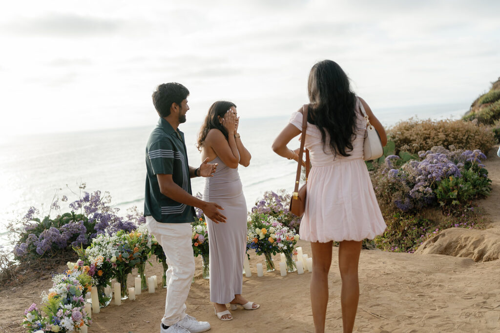 romantic surprise proposal in del mar;